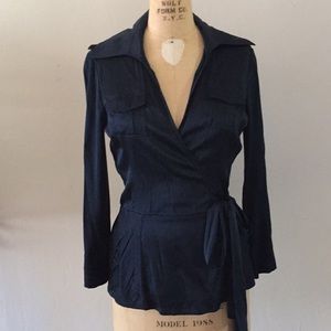 Diane vonFurstenberg silk, navy side tie blouse